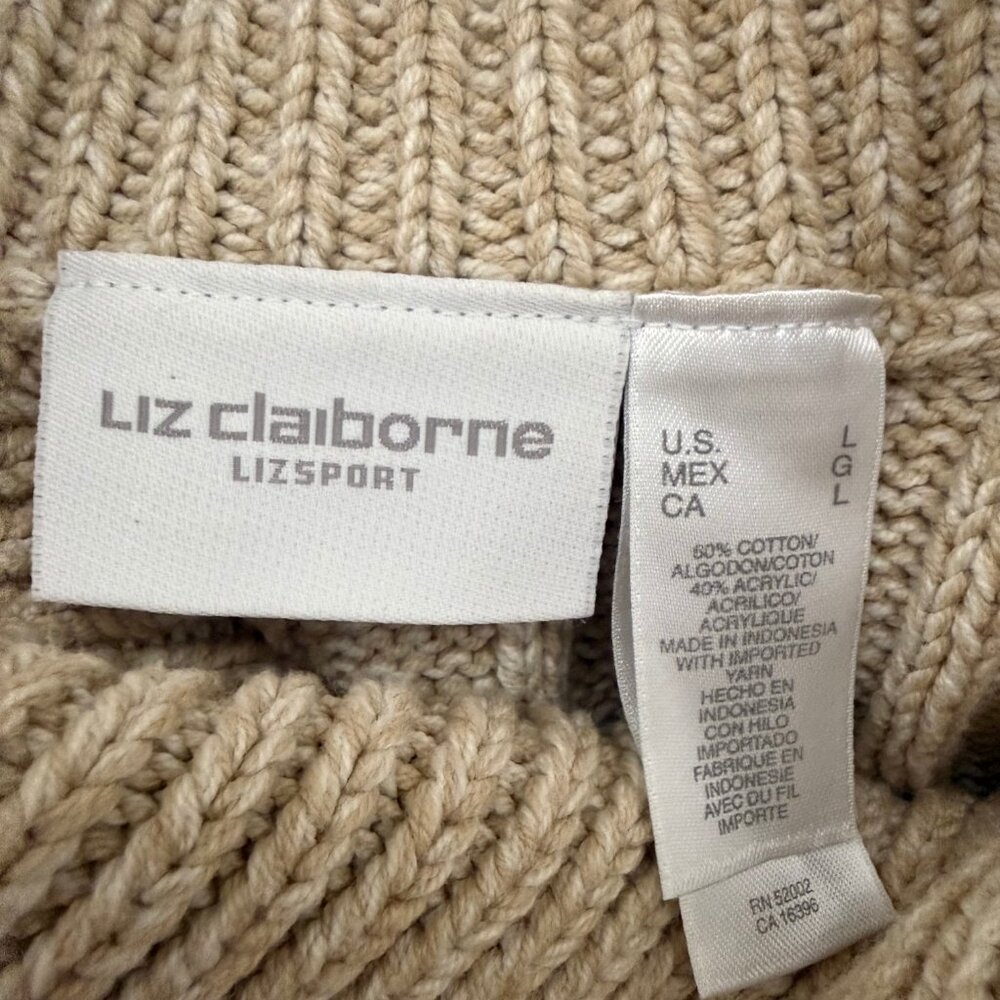 Liz Claiborne LizSport Tan Cable Knit Cowl Sweater | L - Picture 7 of 9